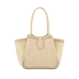 Ladies Shoulder Tote Bag Vegan Leather w/ laser cut detail in Ivory